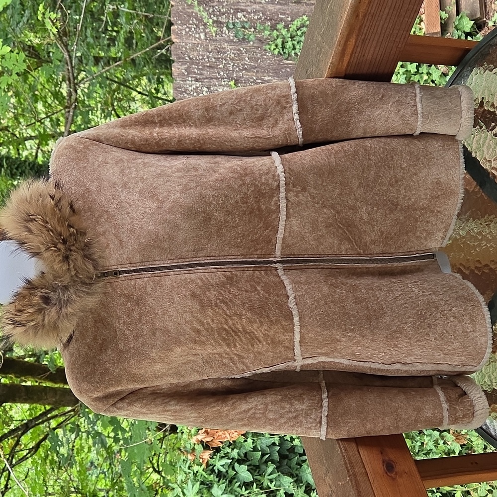 Blue‎ Duck 100% Shearling,Suede,Fur Hooded  Coat Size M